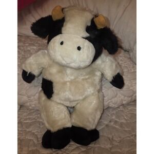 Vintage Bear Factory Black White Cow Plush 15" Stuffed Animal Bull Horns 2001